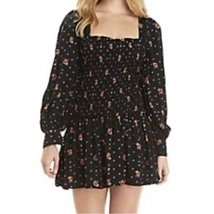 Free People Two Faces Print Smocked Mini Dress Size Medium